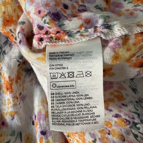 H&M Linen Button Up Crop Shirt Slouchy Sleeve Multicolor Floral Print Lightweigh - Picture 10 of 10